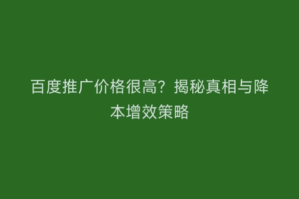 百度推广价格很高？揭秘真相与降本增效策略