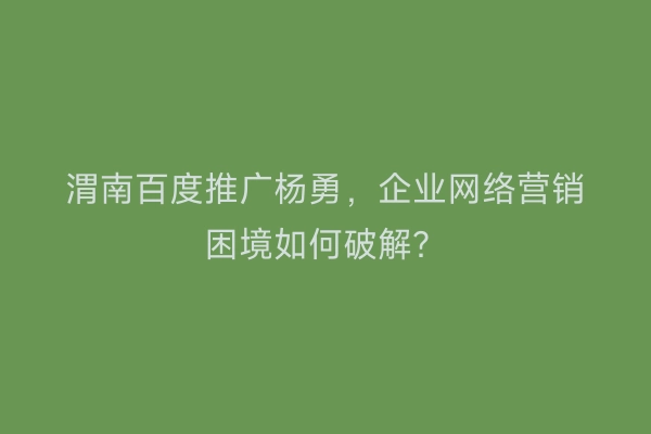 渭南百度推广杨勇，企业网络营销困境如何破解？