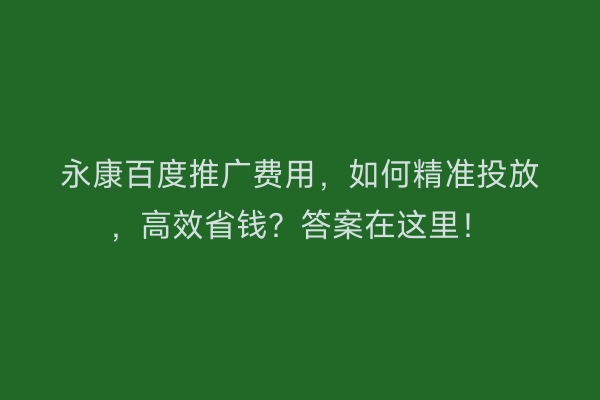 永康百度推广费用，如何精准投放，高效省钱？答案在这里！