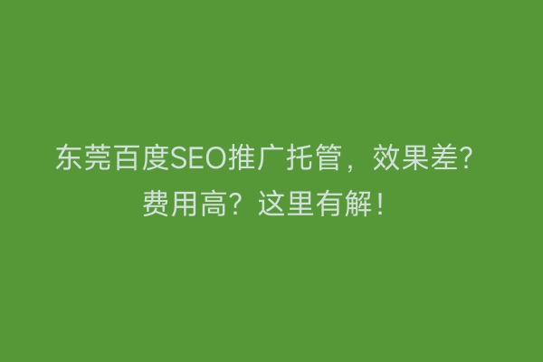东莞百度SEO推广托管，效果差？费用高？这里有解！