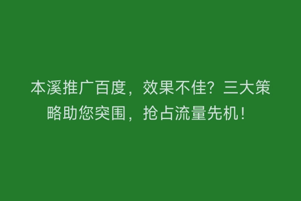 本溪推广百度，效果不佳？三大策略助您突围，抢占流量先机！