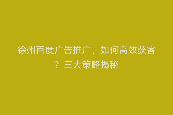 徐州百度广告推广，如何高效获客？三大策略揭秘