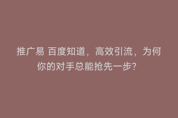 推广易 百度知道，高效引流，为何你的对手总能抢先一步？