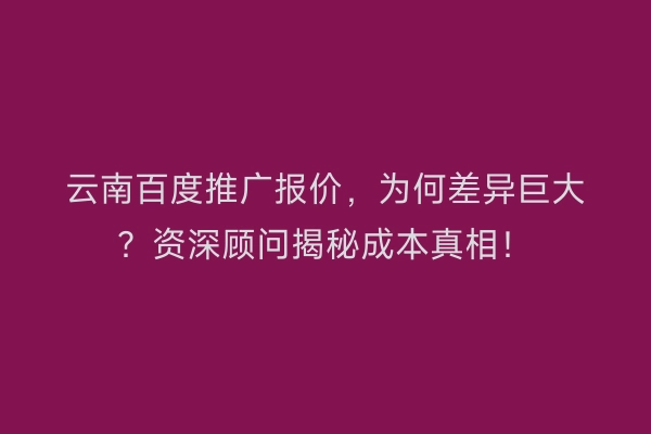 云南百度推广报价，为何差异巨大？资深顾问揭秘成本真相！
