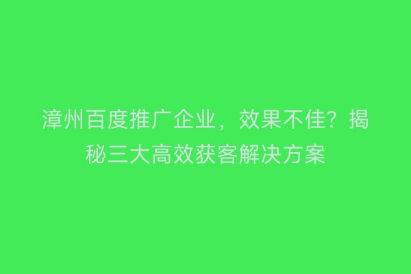 漳州百度推广企业，效果不佳？揭秘三大高效获客解决方案