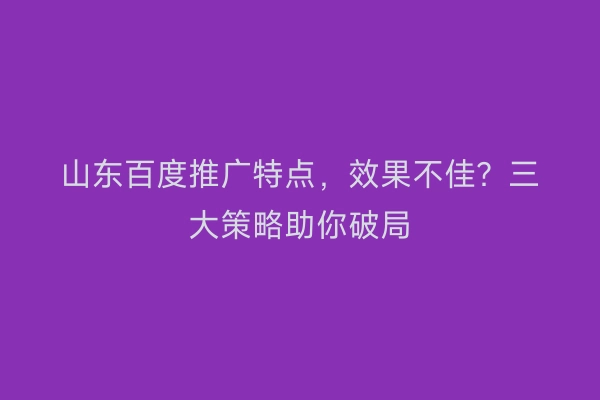 山东百度推广特点，效果不佳？三大策略助你破局