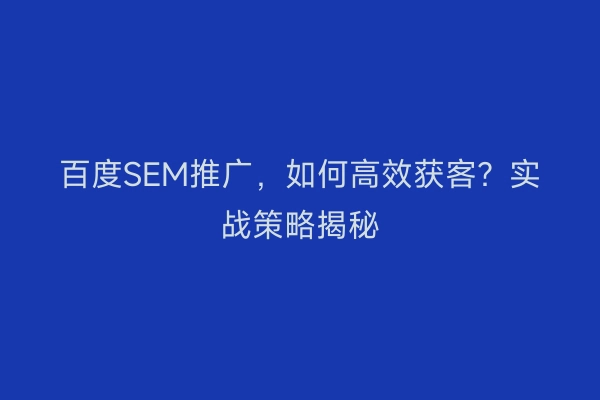 百度SEM推广，如何高效获客？实战策略揭秘