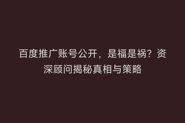 百度推广账号公开，是福是祸？资深顾问揭秘真相与策略