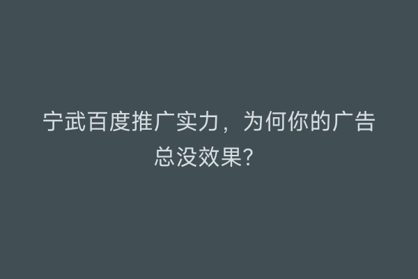 宁武百度推广实力，为何你的广告总没效果？