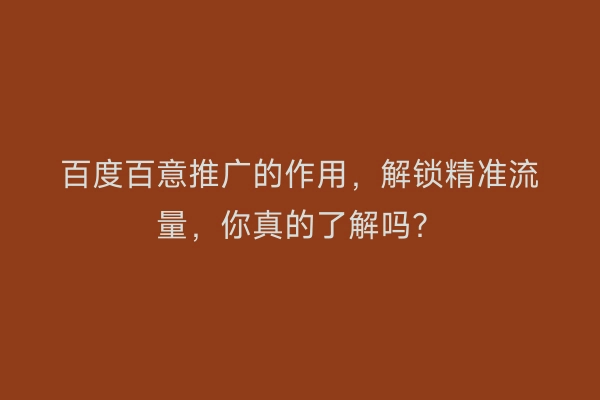 百度百意推广的作用，解锁精准流量，你真的了解吗？