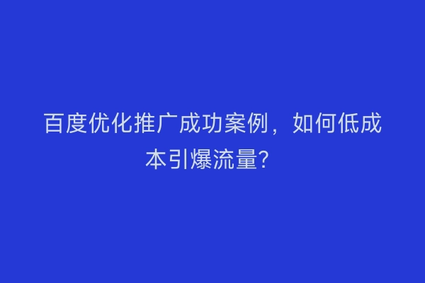 百度优化推广成功案例，如何低成本引爆流量？