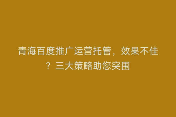 青海百度推广运营托管，效果不佳？三大策略助您突围