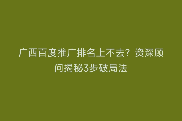 广西百度推广排名上不去？资深顾问揭秘3步破局法