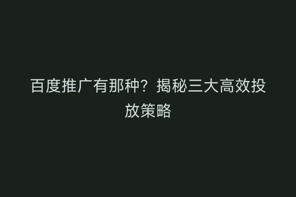 百度推广有那种？揭秘三大高效投放策略