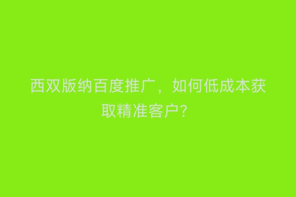 西双版纳百度推广，如何低成本获取精准客户？