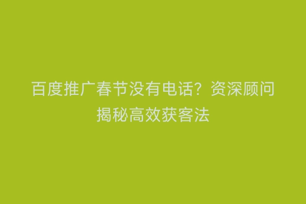百度推广春节没有电话?资深顾问揭秘高效获客法