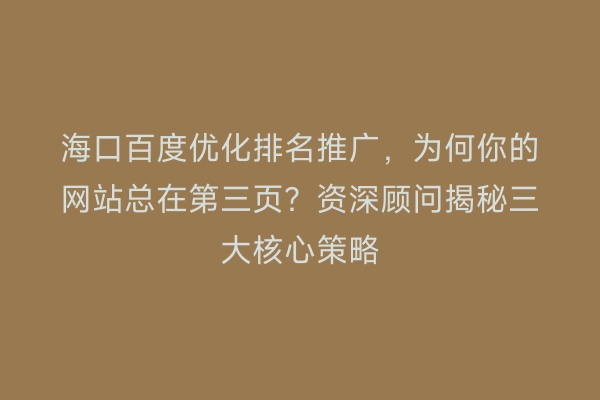 海口百度优化排名推广，为何你的网站总在第三页？资深顾问揭秘三大核心策略