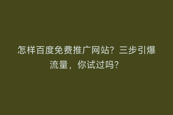 怎样百度免费推广网站？三步引爆流量，你试过吗？