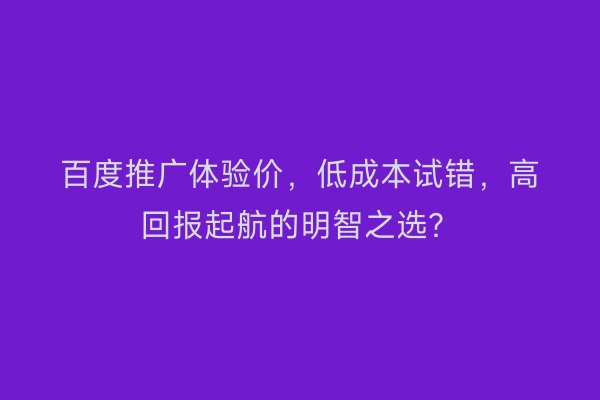 百度推广体验价，低成本试错，高回报起航的明智之选？