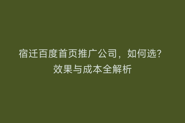 宿迁百度首页推广公司，如何选？效果与成本全解析