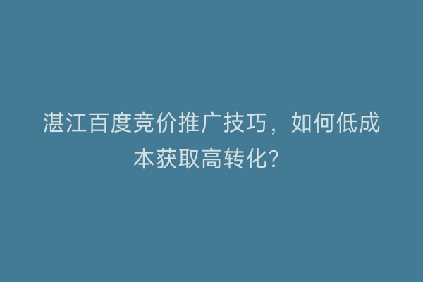 湛江百度竞价推广技巧，如何低成本获取高转化？