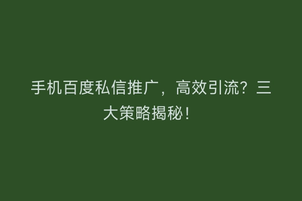 手机百度私信推广，高效引流？三大策略揭秘！