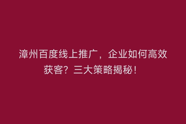 漳州百度线上推广，企业如何高效获客？三大策略揭秘！
