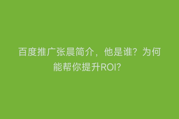 百度推广张晨简介，他是谁？为何能帮你提升ROI？