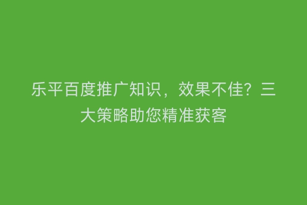 乐平百度推广知识，效果不佳？三大策略助您精准获客