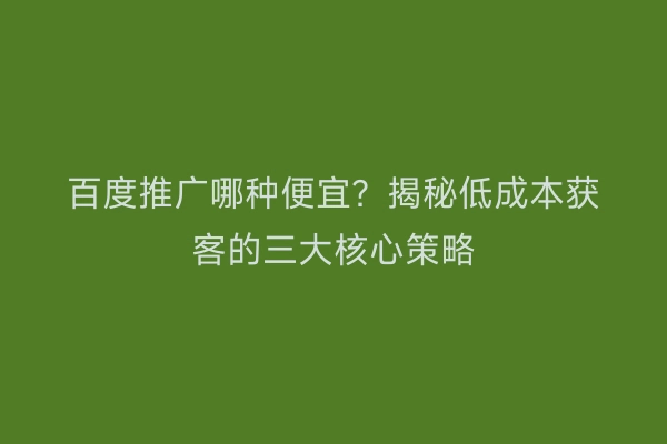 百度推广哪种便宜？揭秘低成本获客的三大核心策略