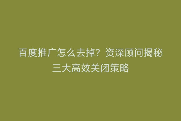 百度推广怎么去掉？资深顾问揭秘三大高效关闭策略