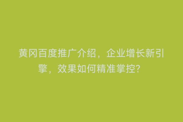 黄冈百度推广介绍,企业增长新引擎,效果如何精准掌控?