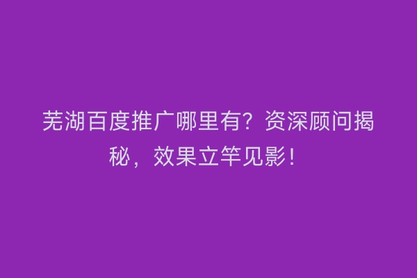 芜湖百度推广哪里有？资深顾问揭秘，效果立竿见影！