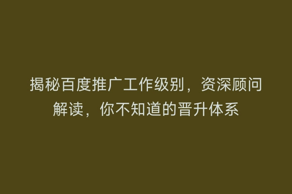 揭秘百度推广工作级别，资深顾问解读，你不知道的晋升体系