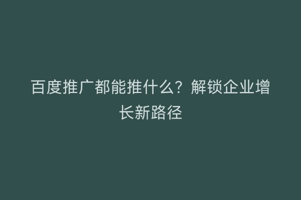 百度推广都能推什么？解锁企业增长新路径