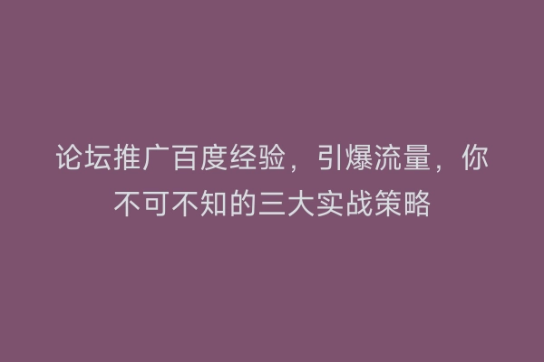 论坛推广百度经验，引爆流量，你不可不知的三大实战策略
