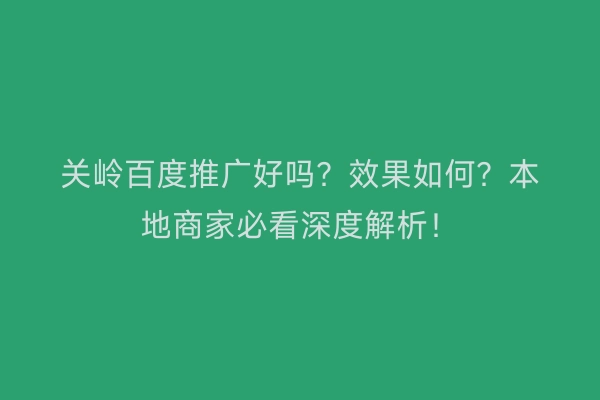 关岭百度推广好吗？效果如何？本地商家必看深度解析！