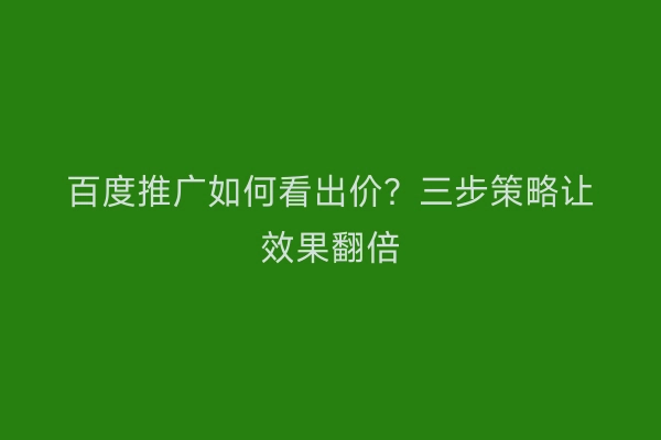 百度推广如何看出价？三步策略让效果翻倍