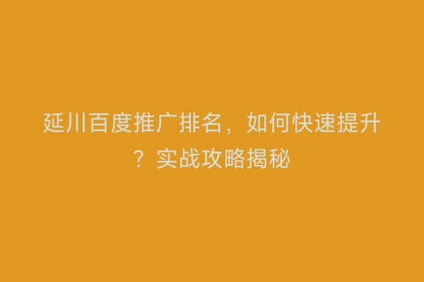 延川百度推广排名，如何快速提升？实战攻略揭秘