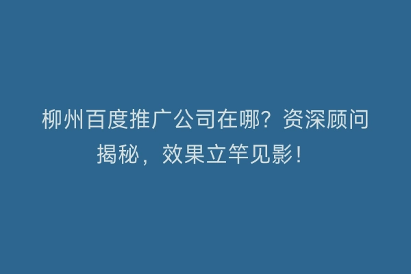 柳州百度推广公司在哪？资深顾问揭秘，效果立竿见影！