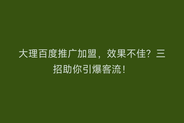 大理百度推广加盟,效果不佳?三招助你引爆客流!