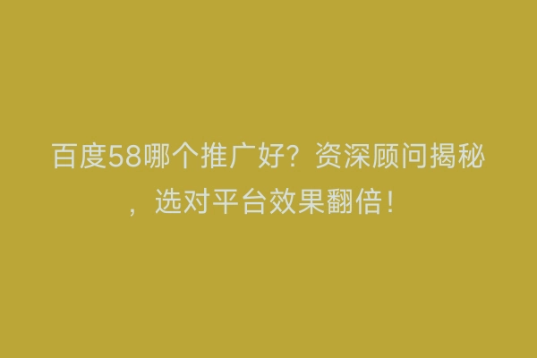 百度58哪个推广好？资深顾问揭秘，选对平台效果翻倍！