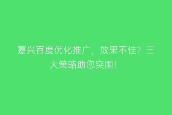 嘉兴百度优化推广，效果不佳？三大策略助您突围！