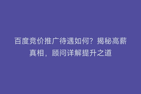 百度竞价推广待遇如何？揭秘高薪真相，顾问详解提升之道