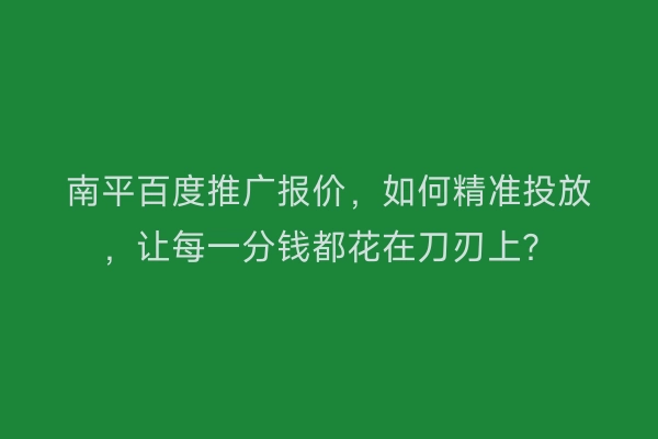 南平百度推广报价，如何精准投放，让每一分钱都花在刀刃上？