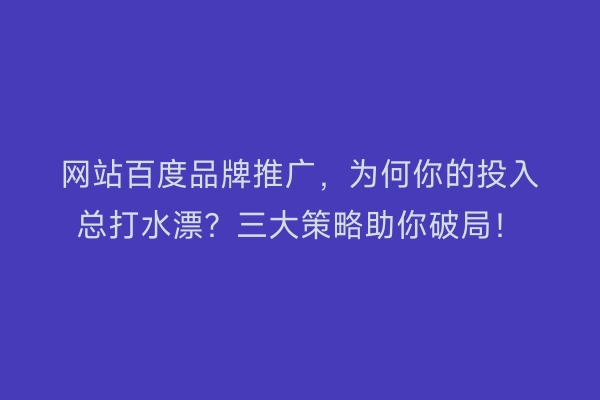 网站百度品牌推广，为何你的投入总打水漂？三大策略助你破局！