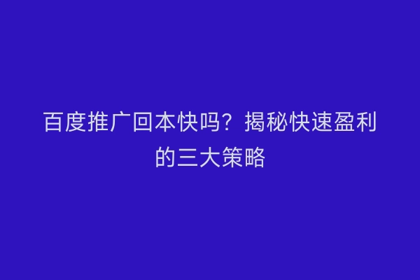 百度推广回本快吗？揭秘快速盈利的三大策略