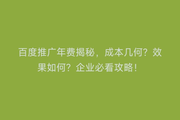 百度推广年费揭秘，成本几何？效果如何？企业必看攻略！