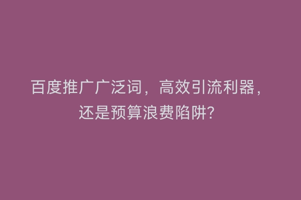 百度推广广泛词，高效引流利器，还是预算浪费陷阱？
