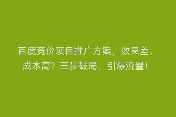 百度竞价项目推广方案，效果差、成本高？三步破局，引爆流量！